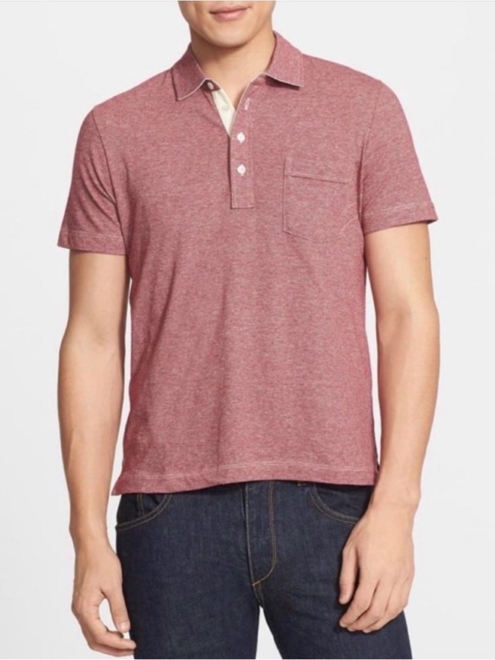 Billy Reid Short-Sleeve Pensacola Polo Shirt Large Burgundy/Purple Stripe